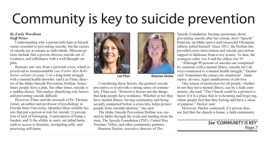 Community is Key to Suicide Prevention - Idaho Catholic Register