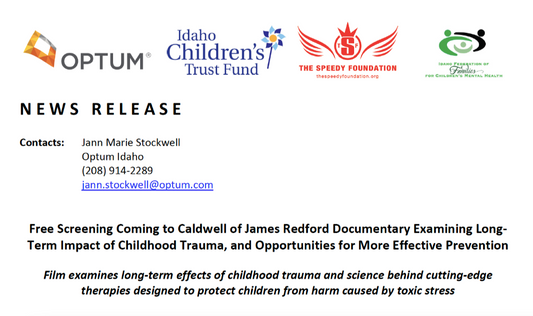 Press Release: Free Screening Coming to Caldwell of James Redford Documentary Examining Long-Term Impact of Childhood Trauma, and Opportunities for More Effective Prevention