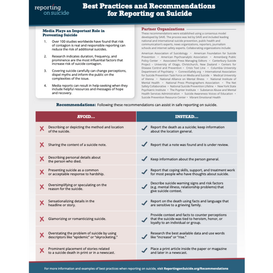 Best Practices and Recommendations for Reporting on Suicide