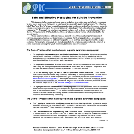Safe and Effective Messaging for Suicide Prevention