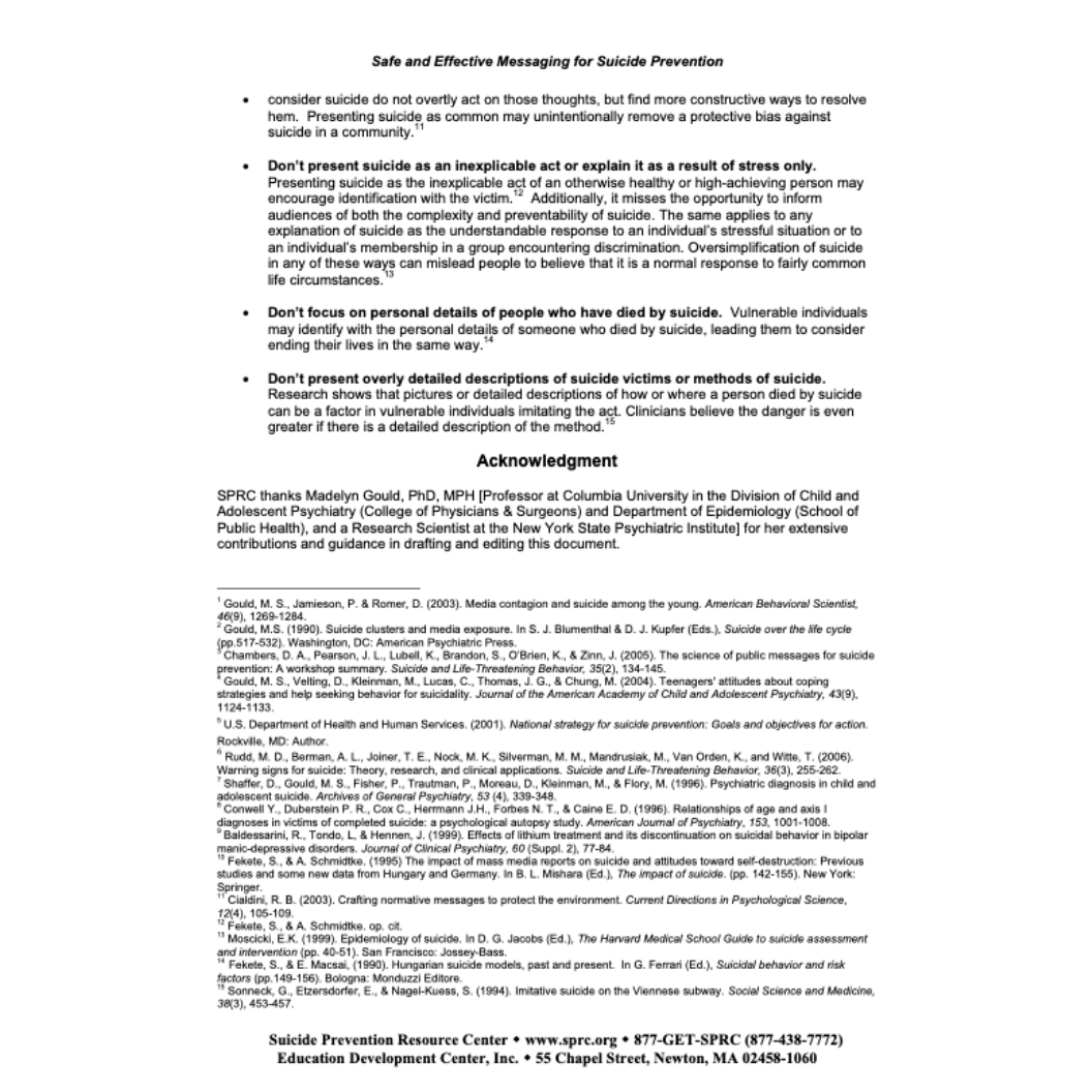 Safe and Effective Messaging for Suicide Prevention