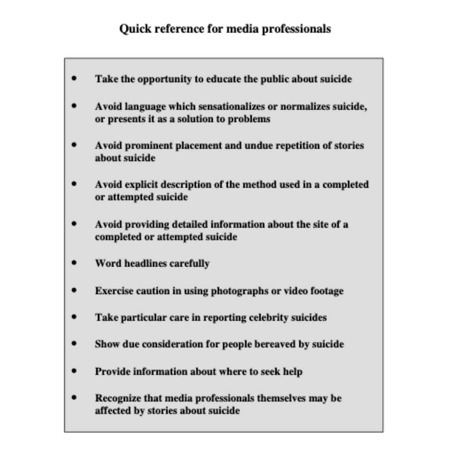 Preventing Suicide - A Resource for Media Professionals