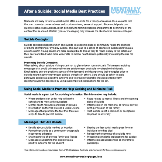 After a Suicide - Social Media Best Practices